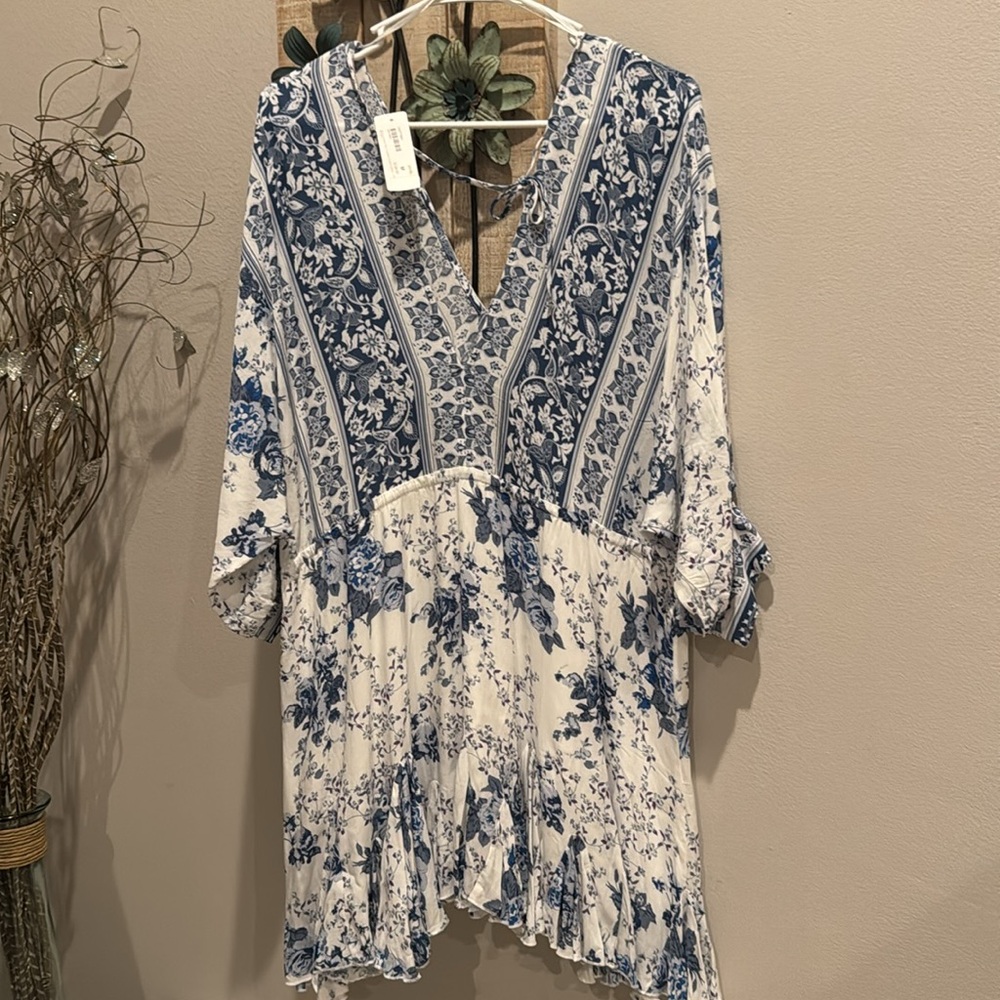 Pookie and Sebastian Blue and White Floral Mini Dress size medium NWT - Picture 6 of 10